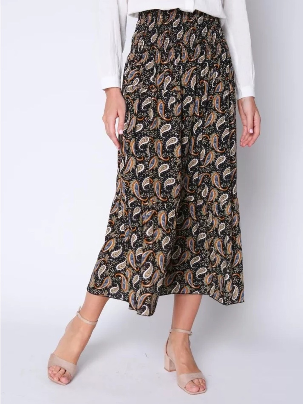 RIHOAS Paisley Print Pleated Midi Skirt